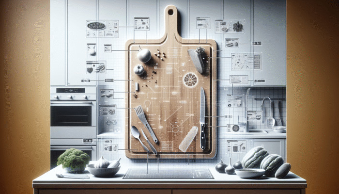 A durable, eco-friendly cutting board in a modern kitchen, highlighting sustainability and minimal waste.
