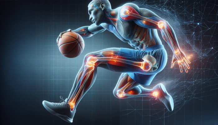 Athlete playing basketball with well-lubricated joints, showcasing the benefits of collagen supplements.