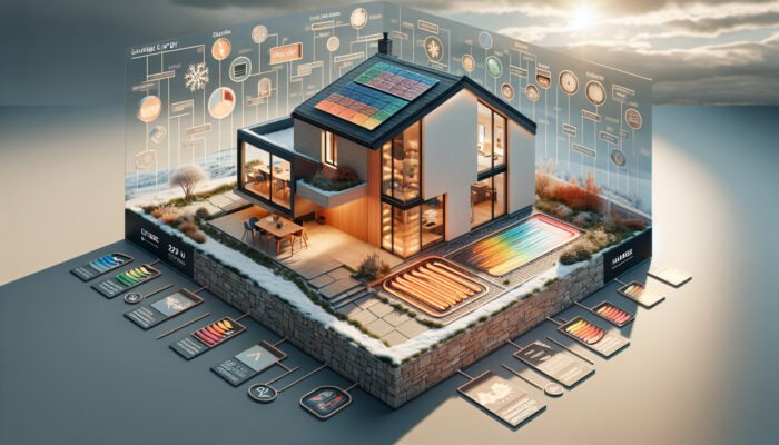 A modern Falkirk home featuring stone-tiled floors and underfloor heating, combined with solar panels for sustainable warmth.
