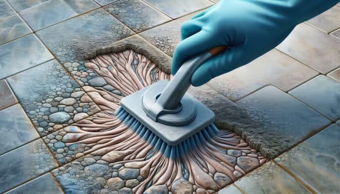 Close-up of grout cleaning in Preston, effectively removing dirt, stains, and mildew, restoring its original colour and integrity.